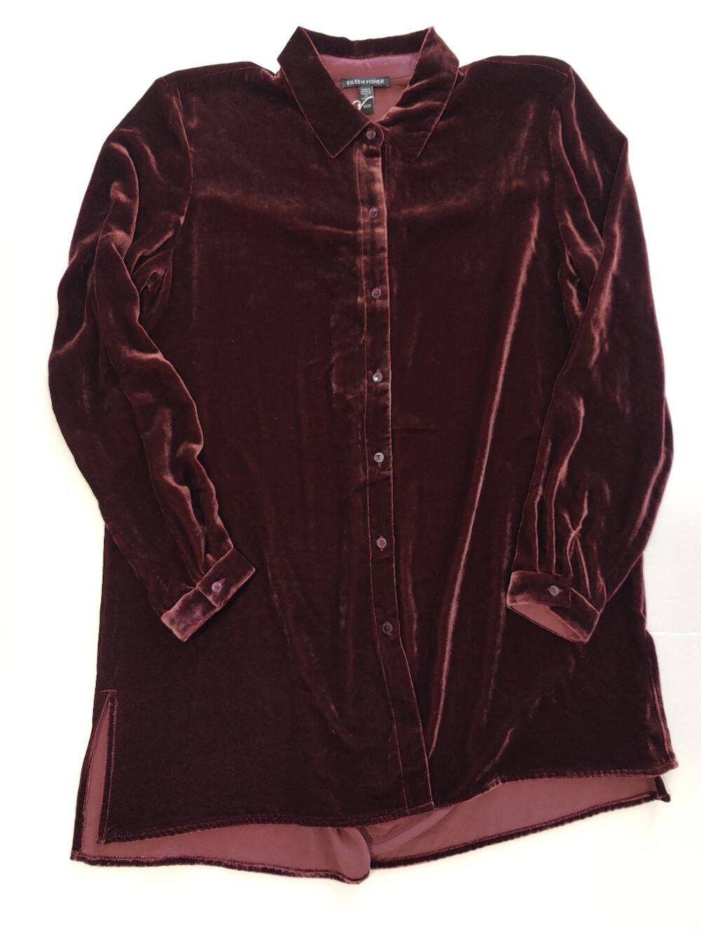 NWT Eileen Fisher Velvet Burgundy Silk Oversized Button Down Size XS Retail 278$